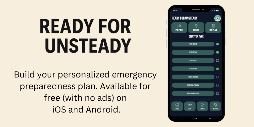 ready for unsteady app, disaster preparedness app, emergency preparedness app