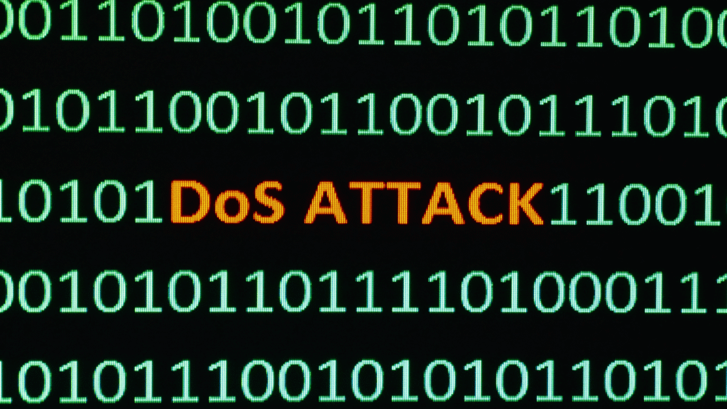 Illustration of a DDoS cyber attack overwhelming a server with traffic