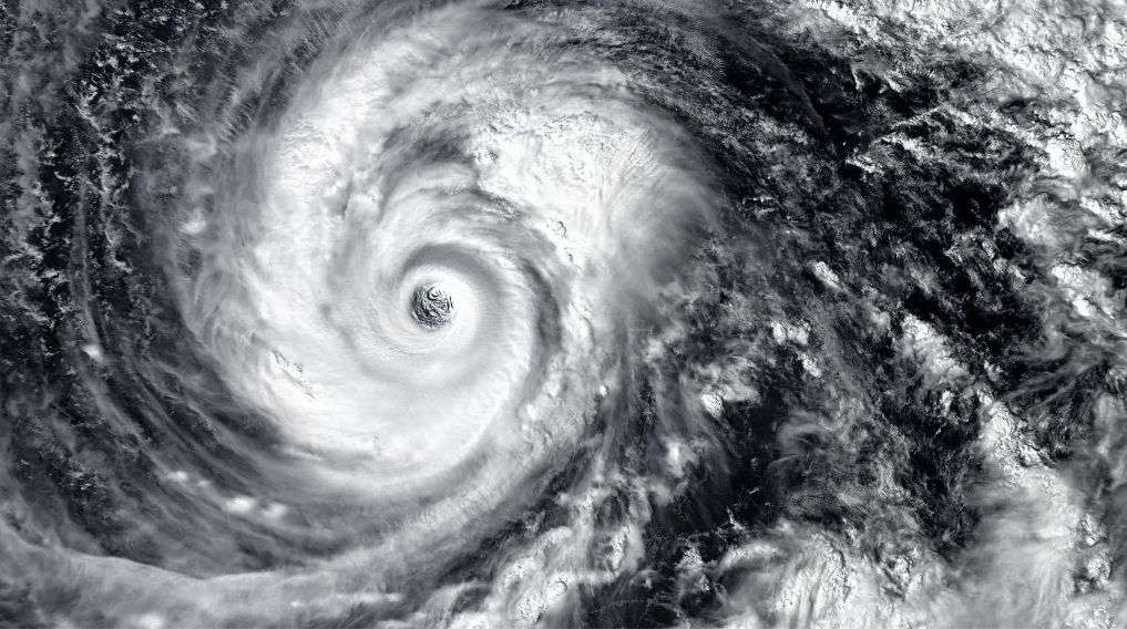 black and white image of a hurricane