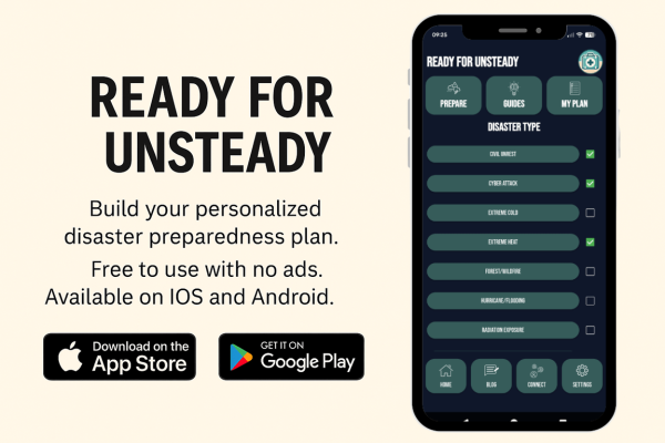 ready for unsteady app, disaster preparedness app, emergency preparedness app